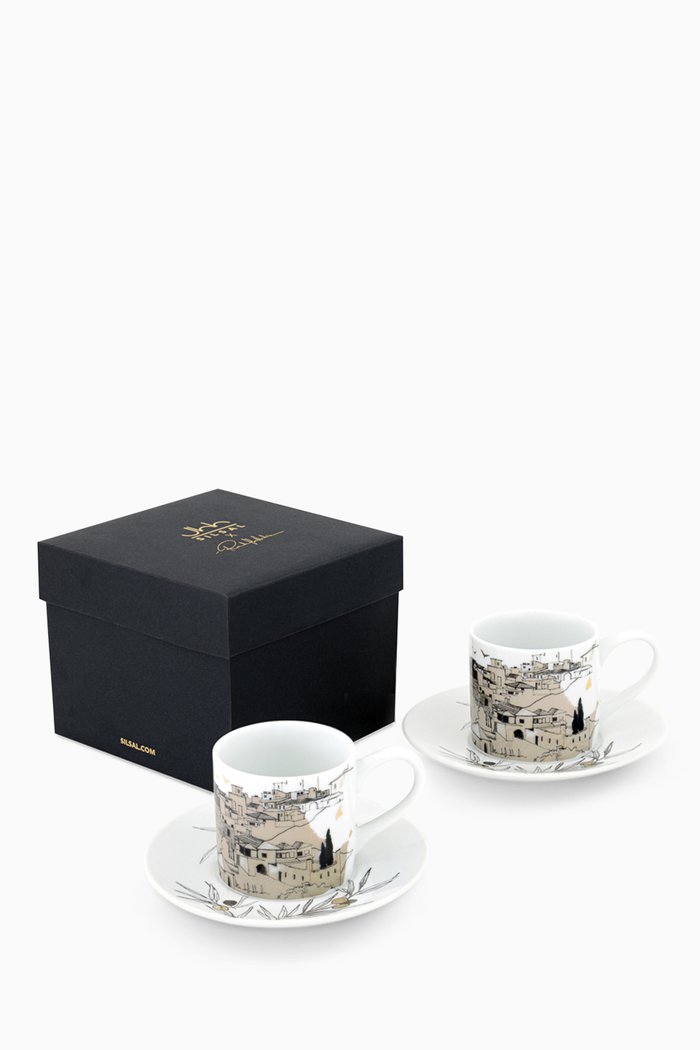 

Naseem Espresso Cups & Saucers in Porcelain, Set of 2, Multicolour