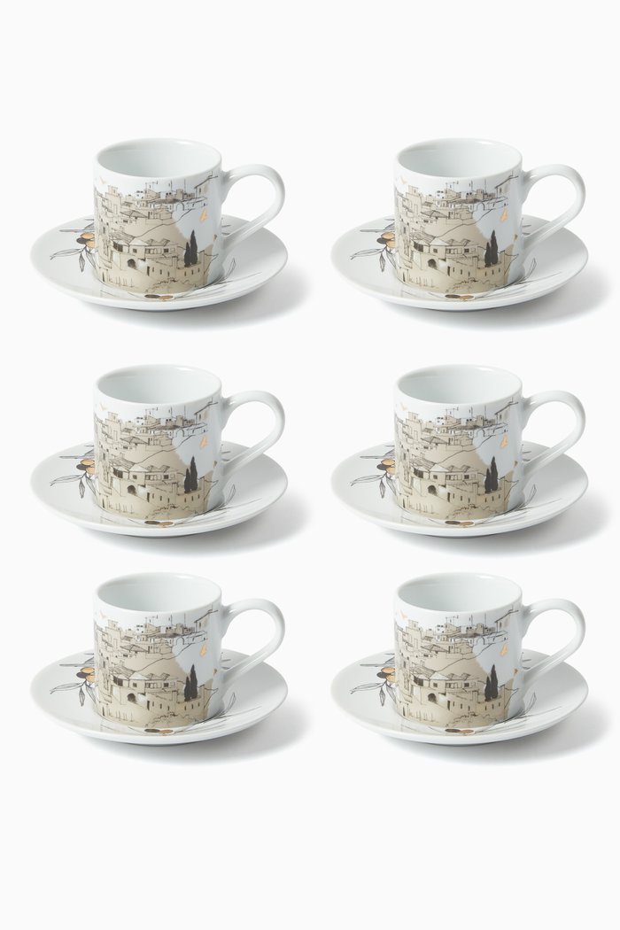 

Naseem Espresso Cups & Saucers in Porcelain, Set of 6, Multicolour