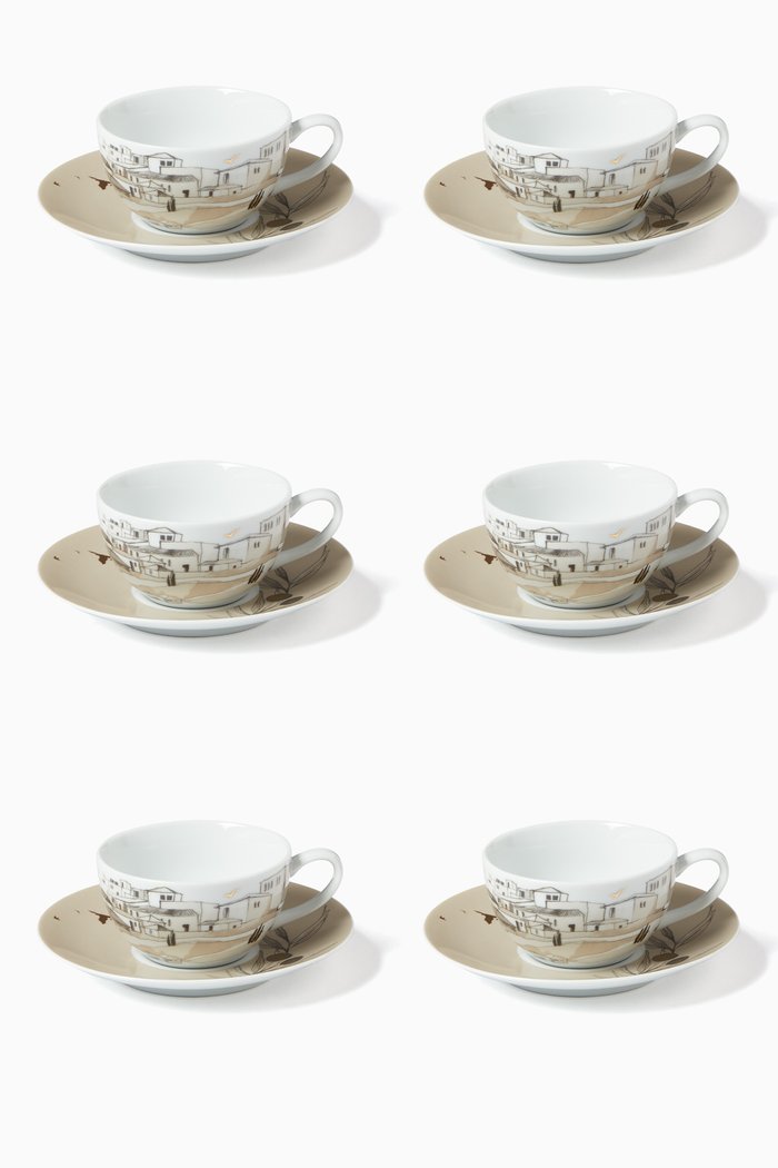 

Nassem Teacups & Saucers in Porcelain, Set of 6, Multicolour