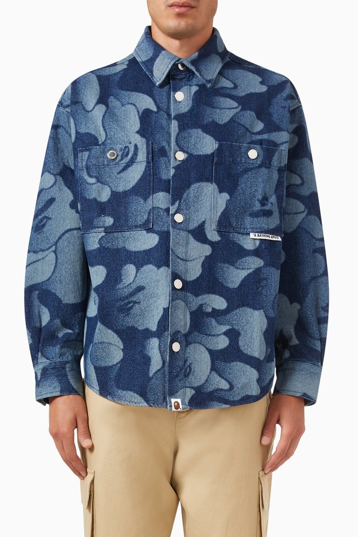

Camo Laser Work Shirt in Denim, Blue