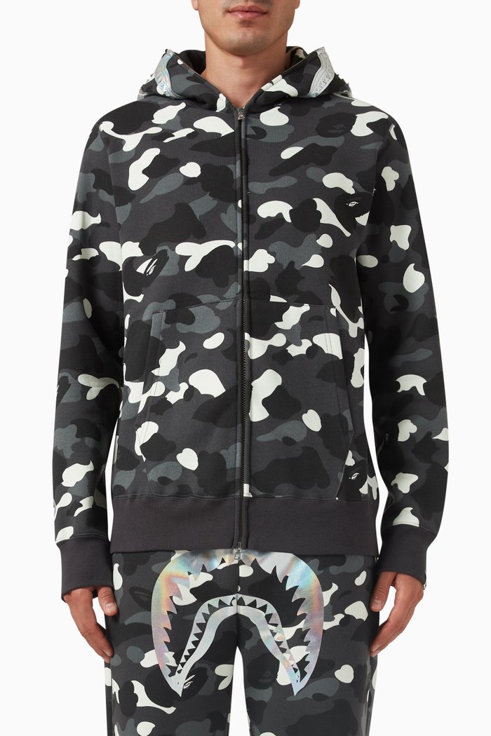 

City Camo Shark Full Zip Hoodie in Cotton-blend, Black