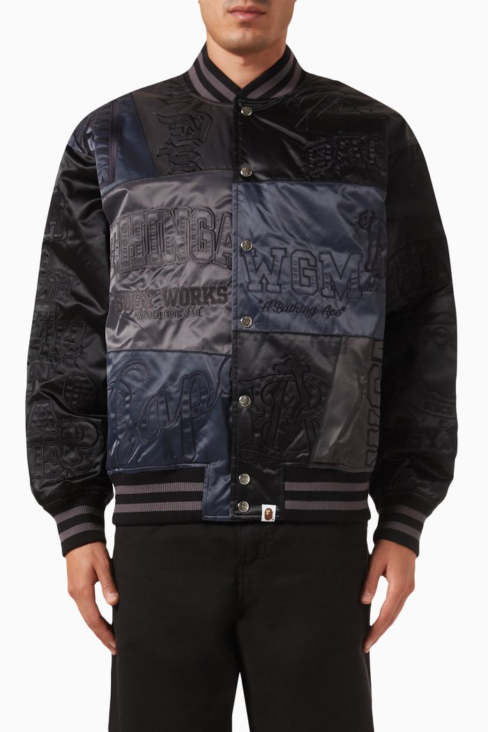 

Patchwork Varsity Jacket, Black