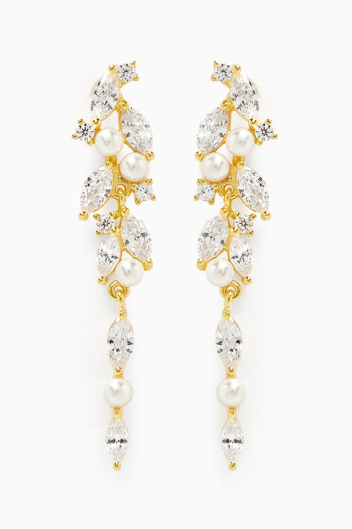 

Pearl & Crystal Drop Earrings in Gold-plated Metal, White