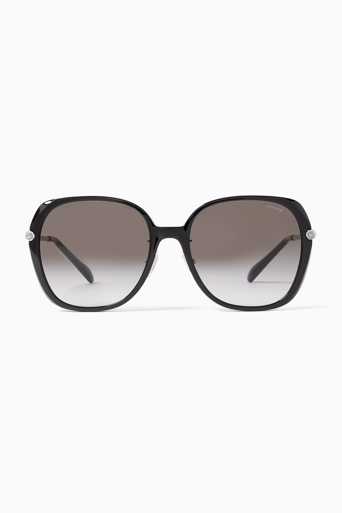 

Oversized Round Sunglasses in Metal & Acetate, Black