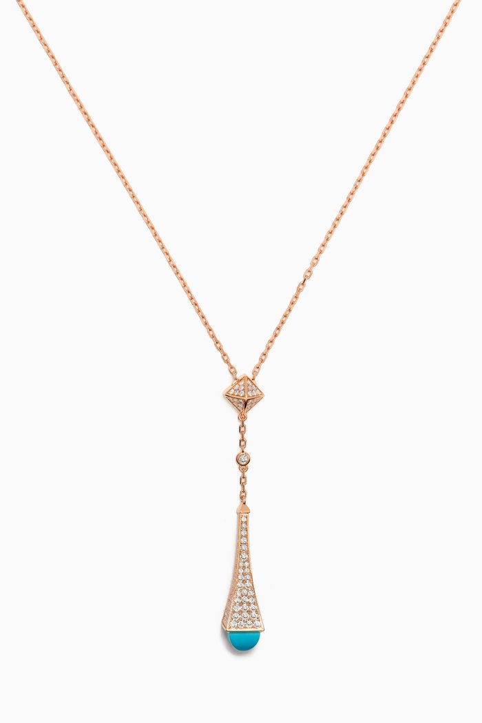 

Cleo Diamond & Turquoise Teardrop Necklace in 18kt Rose Gold