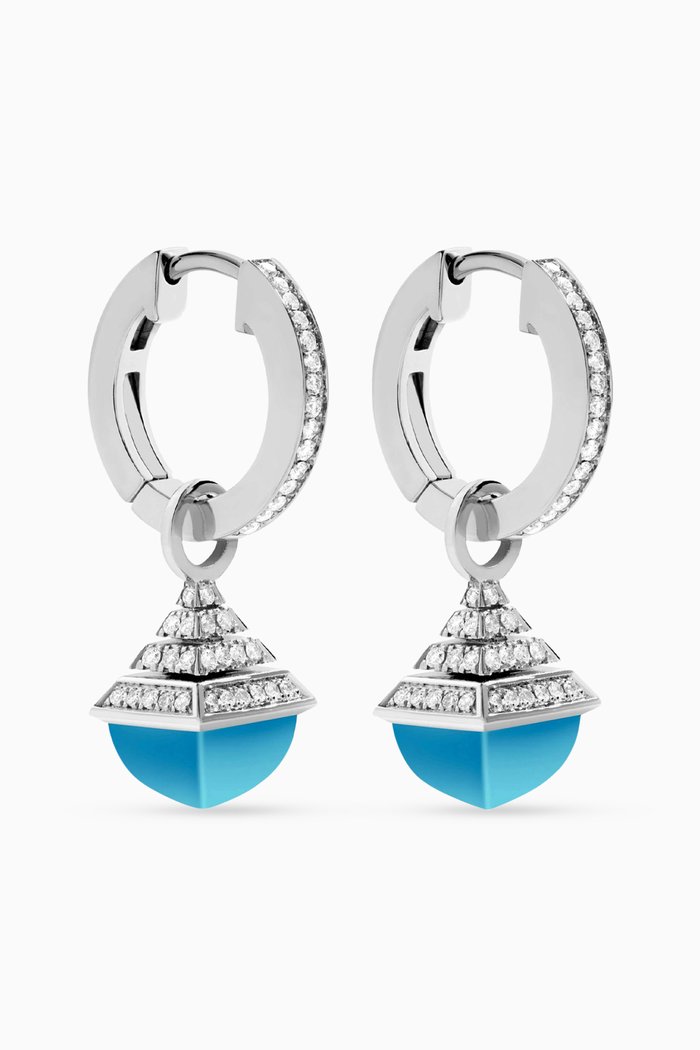 

Cleo Mini Rev Diamond & Blue Chalcedony Drop Earrings in 18kt White Gold, Silver