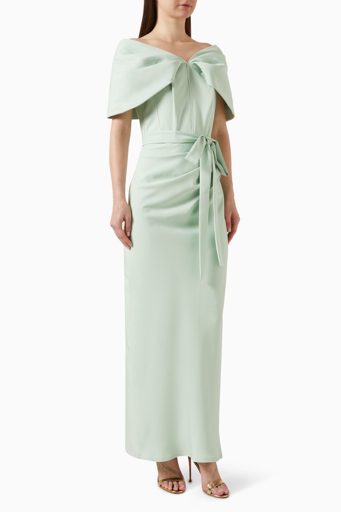 

Off-shoulder Belted Maxi Dress, Green