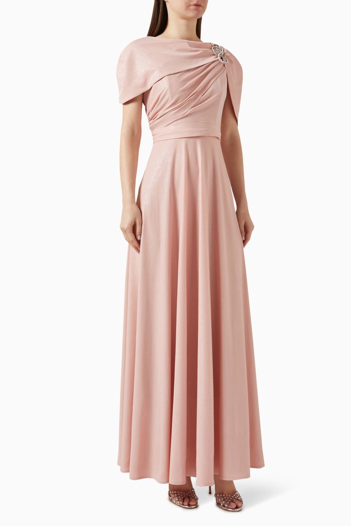 

Crystal Brooch Maxi Dress, Pink