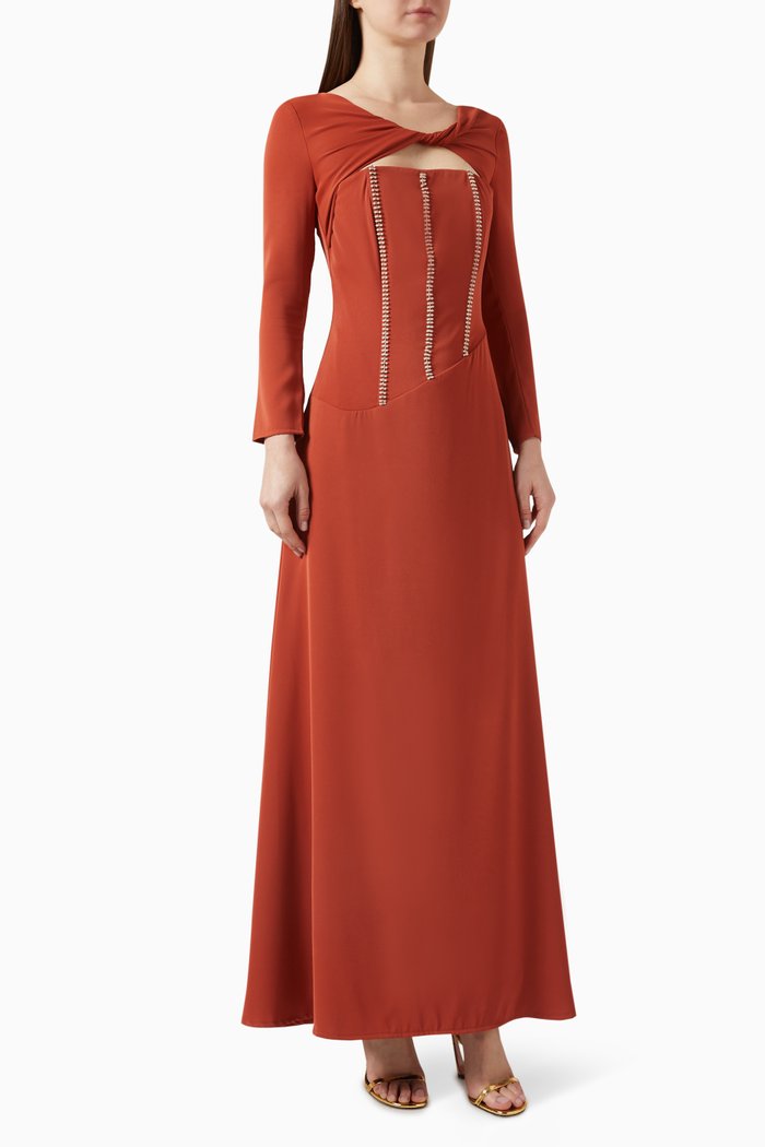 

Embellished Cut-out Maxi Dress, Brown