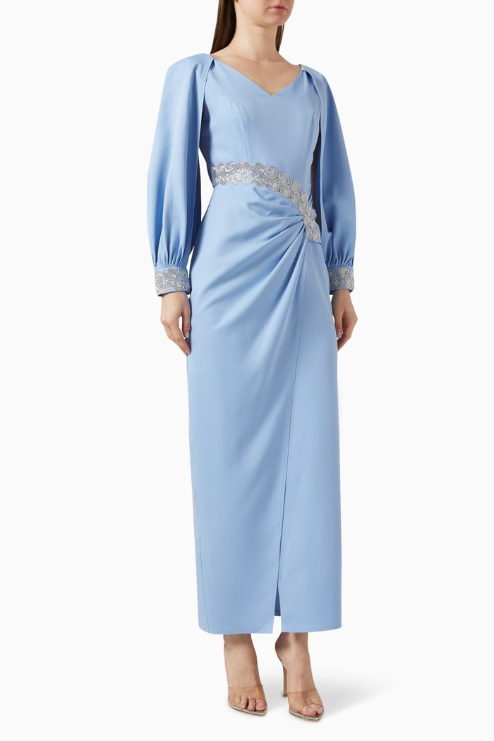 

Embroidered Slit Maxi Dress, Blue