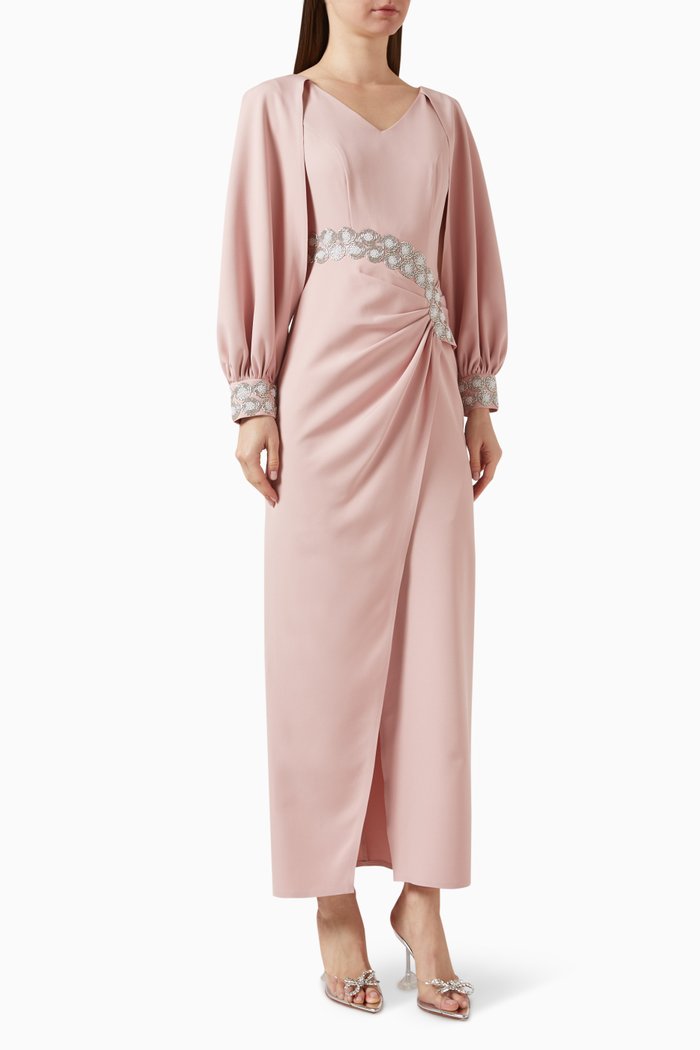 

Embroidered Slit Maxi Dress, Pink