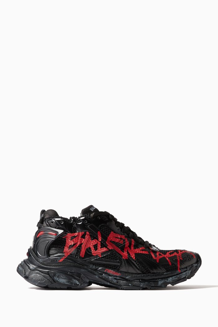 

Graffiti Runner Sneakers in Mesh & Nylon, Black