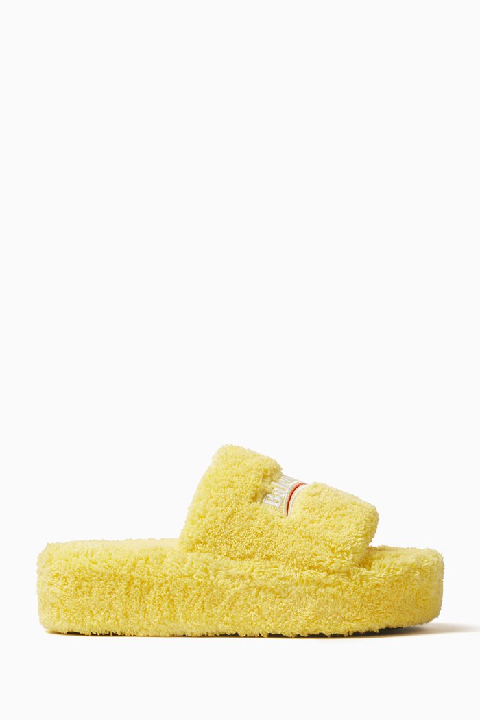 

Furry Platform Sandals in Faux Shearling, Yellow