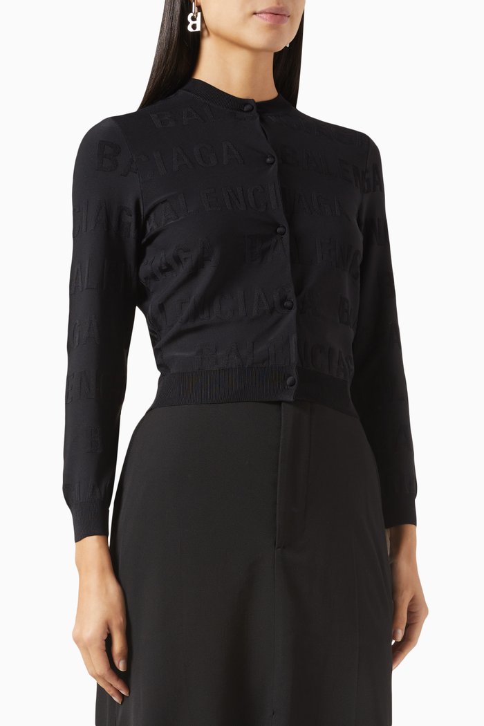 All-over Logo Cardigan in Viscose Knit, Black
