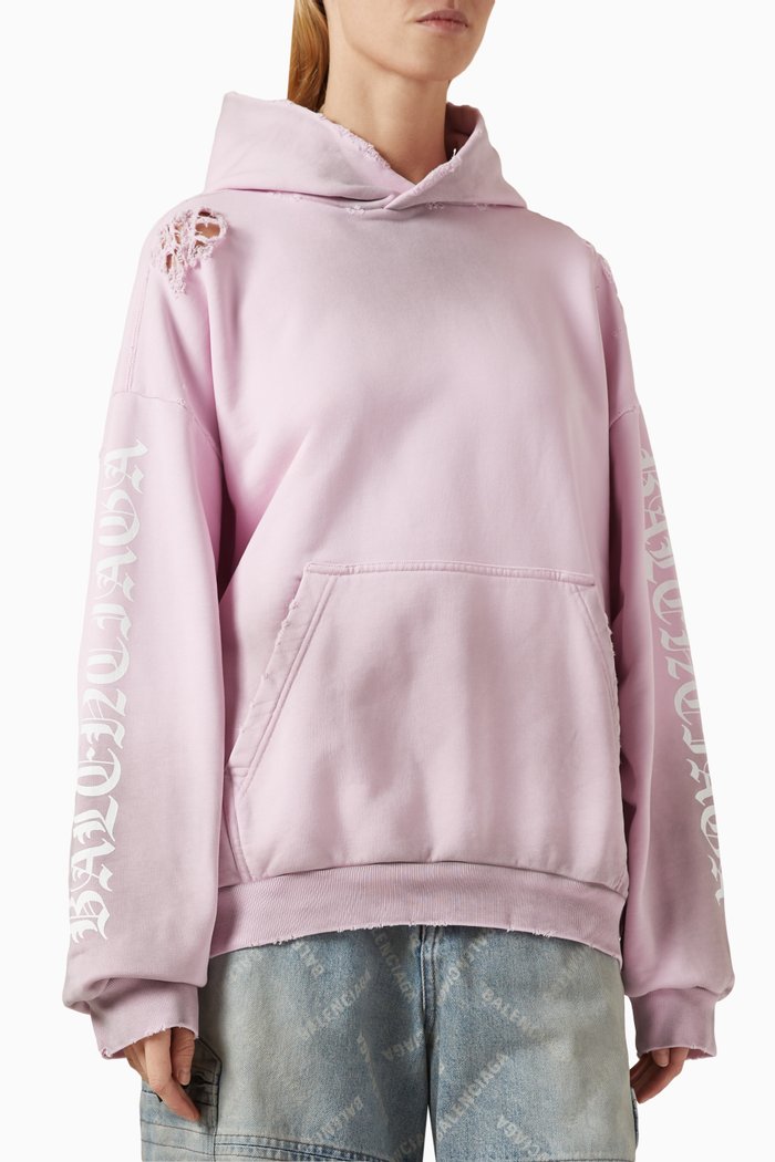 

Gothic Type Medium-fit Hoodie in Antique Archetype Fleece, Pink