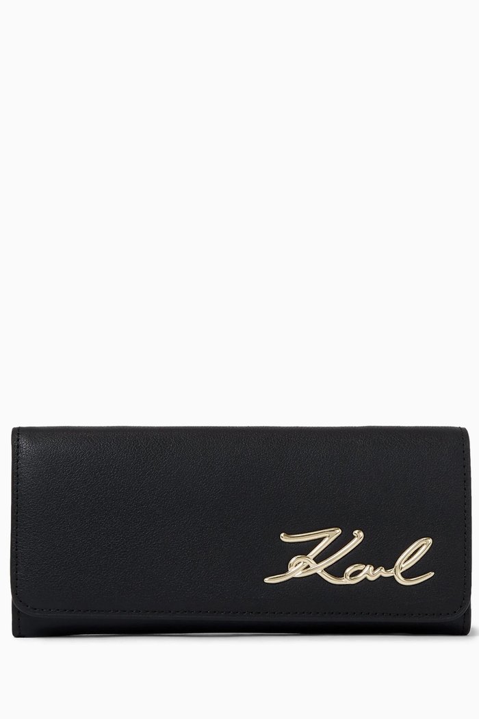 

K/Signature Flap Wallet in Leather, Black