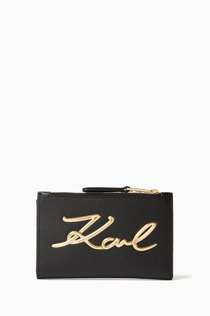 

K/Signature Logo Bifold Wallet in Leather, Black