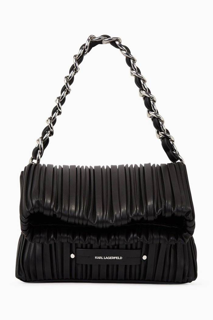 Small K/Kushion Folded Tote Bag in Leather, Black