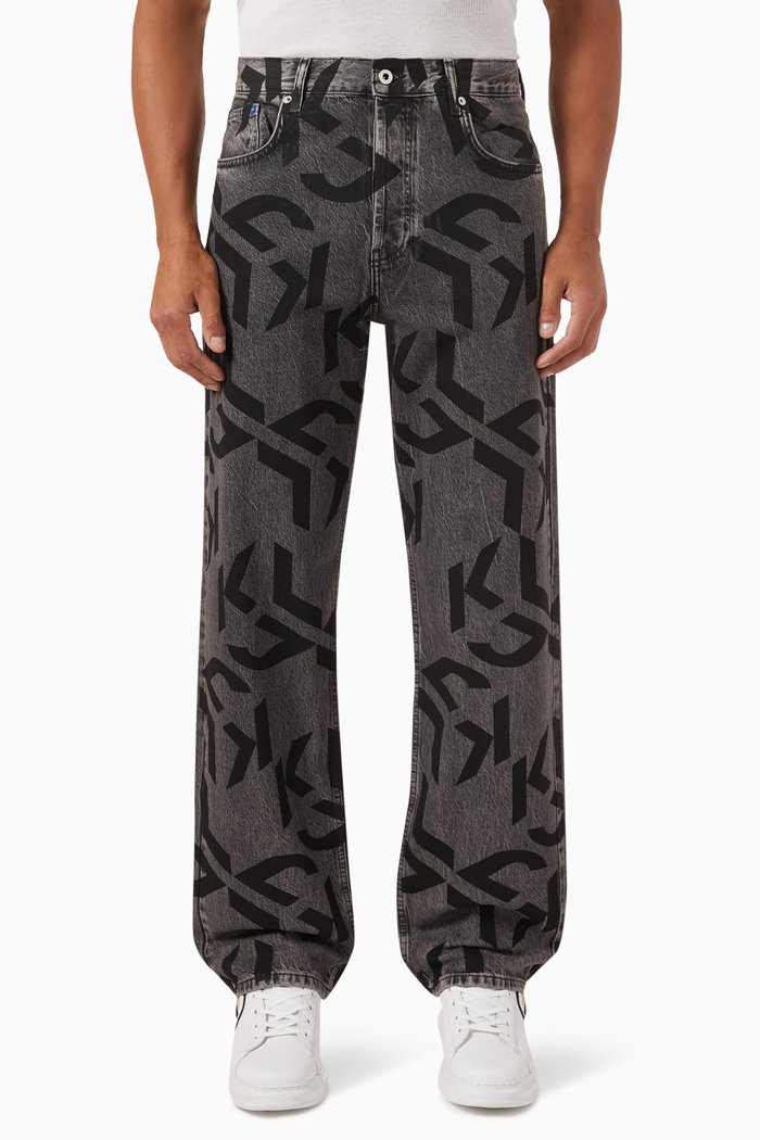 

Monogram Relaxed-fit Jeans in Cotton Denim, Grey