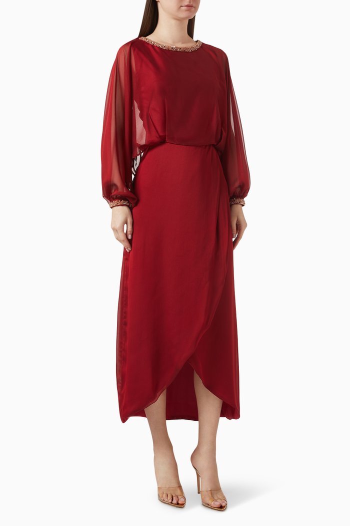 

Fiora Embellished Dress in Silk, Red