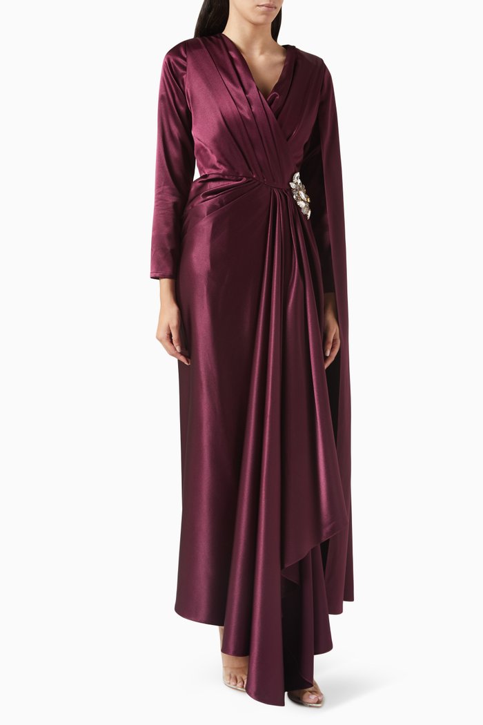 

Nia Draped Dress in Velvet, Purple