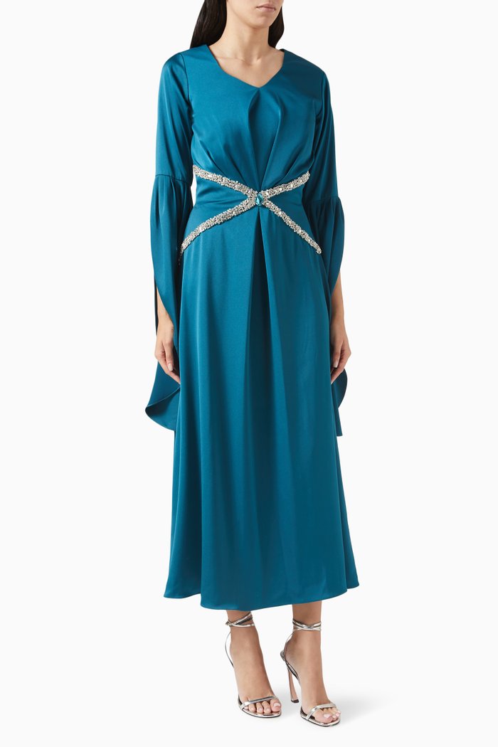 

Crystal-embellished Dress in Crepe, Blue