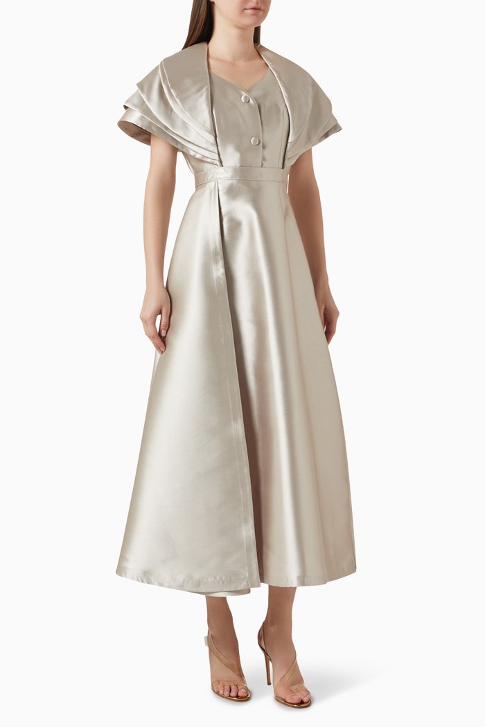 

Anna Cape Dress in Taffeta, Silver