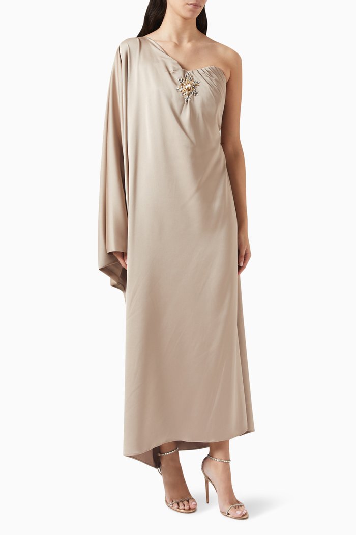 

Elara One-shoulder Dress in Crepe-satin, Silver