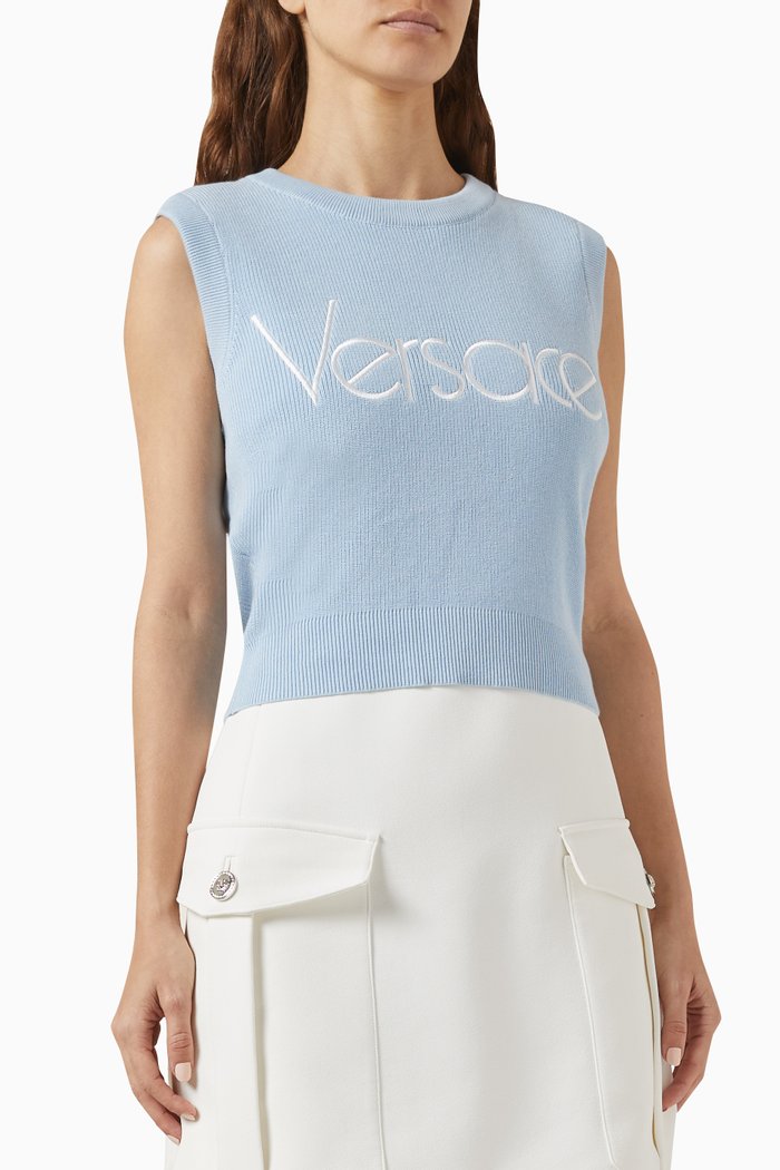 1978 Re-edition Logo Knit Vest in Cotton Blend, Blue
