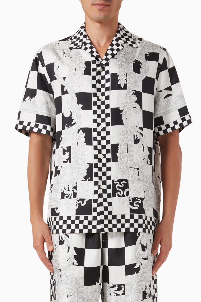 Medusa Contrasto Shirt in Silk, Black