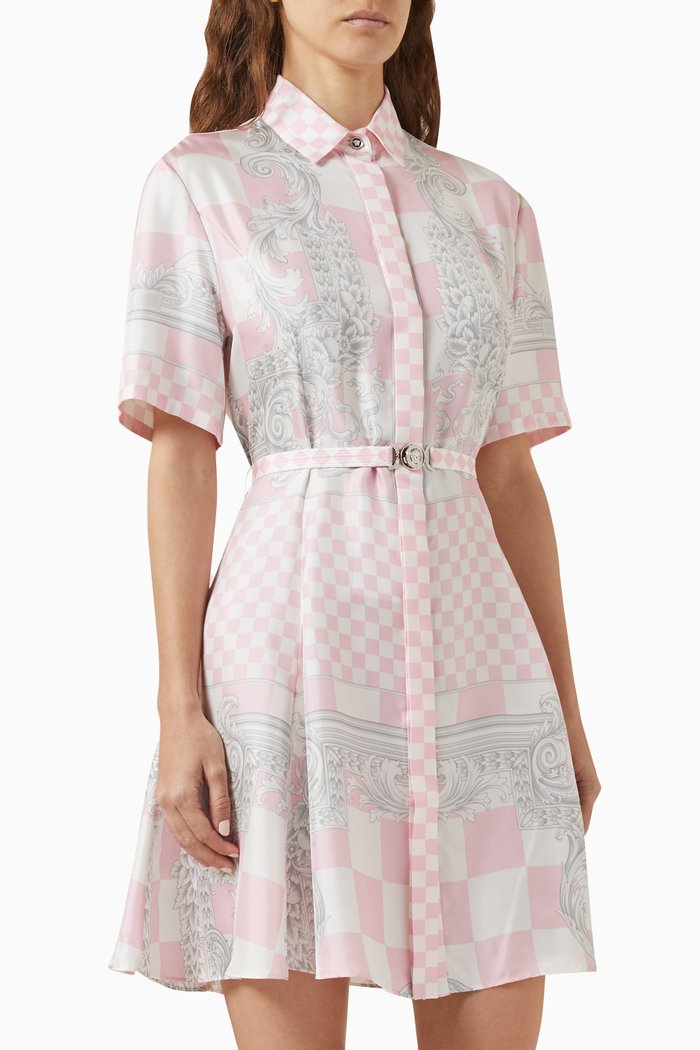 

Medusa Contrasto Mini Shirt Dress in Silk-twill, Pink