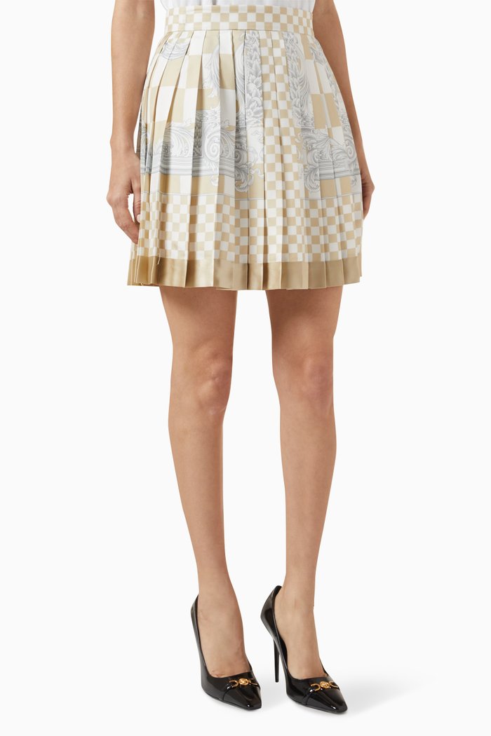 Medusa Contrasto Mini Skirt in Silk Twill, Neutral