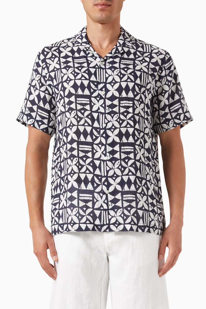 

Mars Printed Shirt in Linen, Blue
