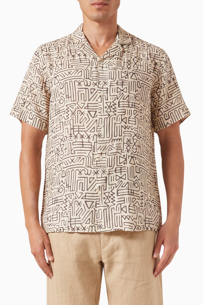 

Mars Printed Shirt in Linen, Brown