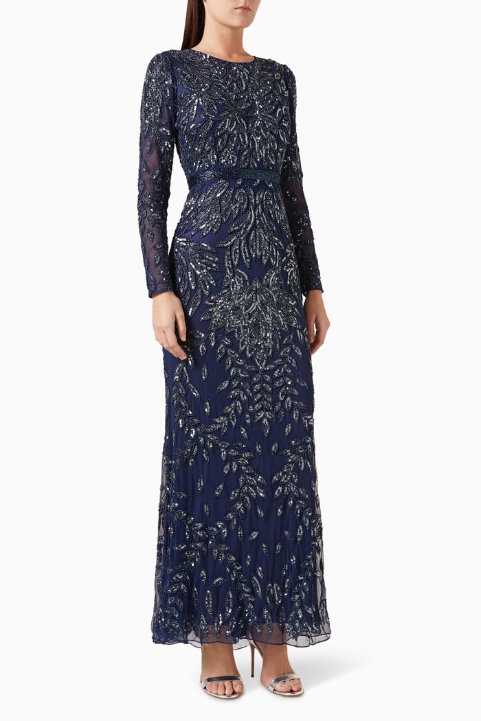 

All-over embellished Gown in Mesh, Blue