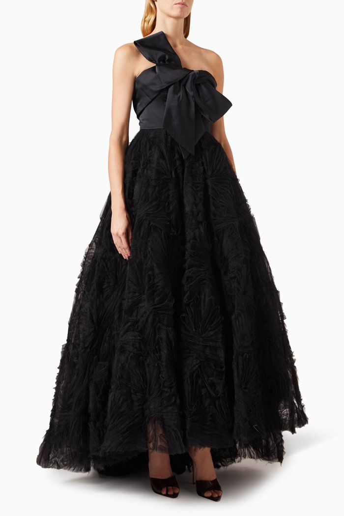 

Bow Knot Gown in Satin & Lace, Black
