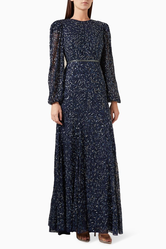 

Beaded Sequin-embellished Maxi Dress, Blue