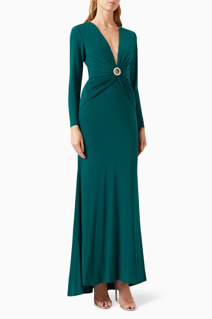 

Gathered Crystal Gown in Jersey, Green