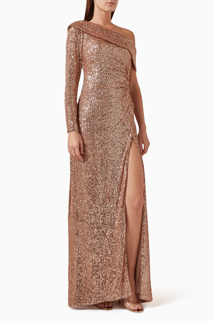 

Drop-shoulder Sequinned Gown, Gold