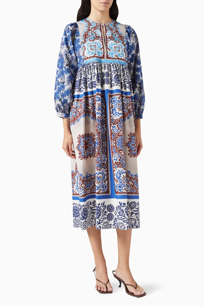 

Ghiotto Printed Dress in Cotton-poplin, Blue