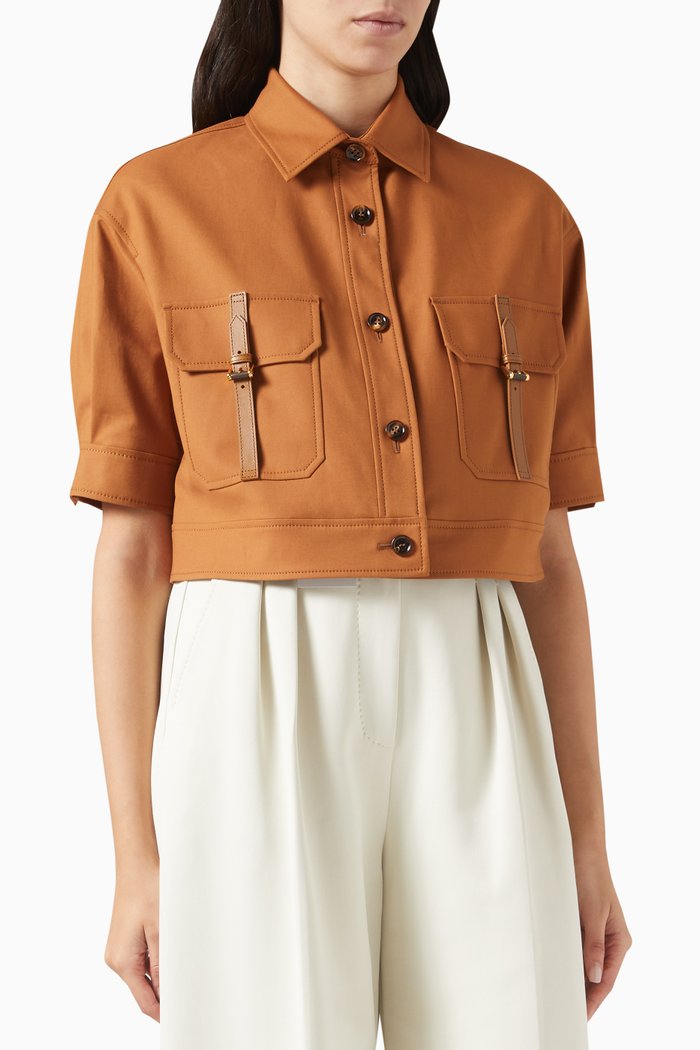 

Agiate Cropped Jacket in Cotton Canvas, Brown