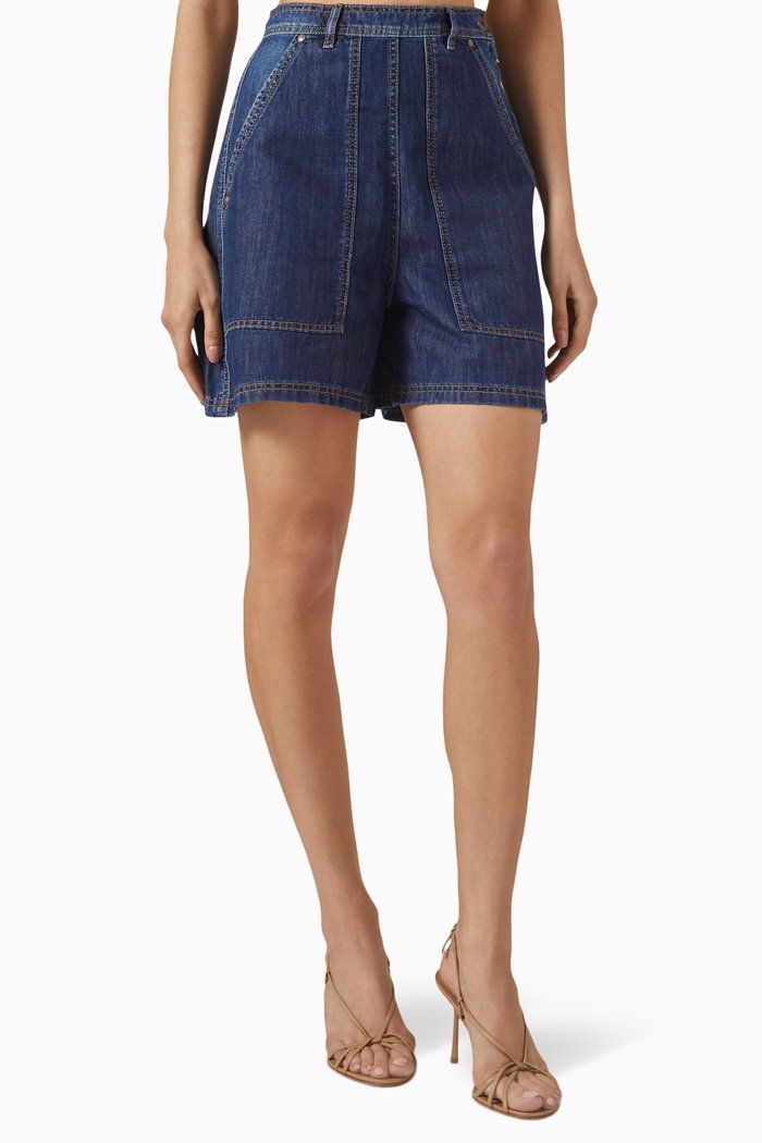 Elica Flared Shorts in Denim, Blue