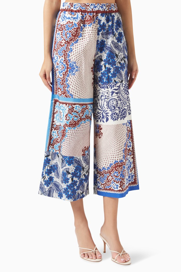 West Wide-leg Pants in Cotton, Blue