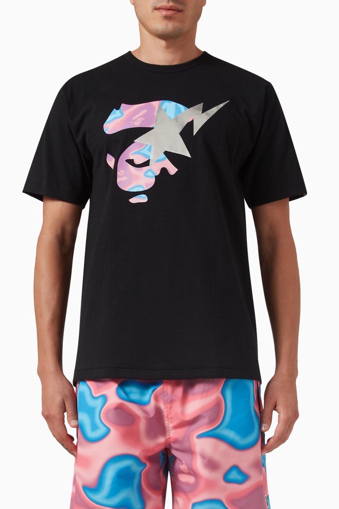 

Liquid Camo Ape Face STA T-shirt in Cotton, Black