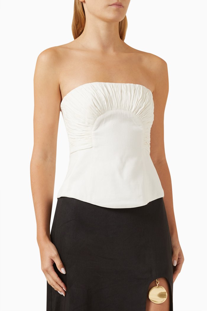 

Oriel Ruched Bustier Top in Linen, White