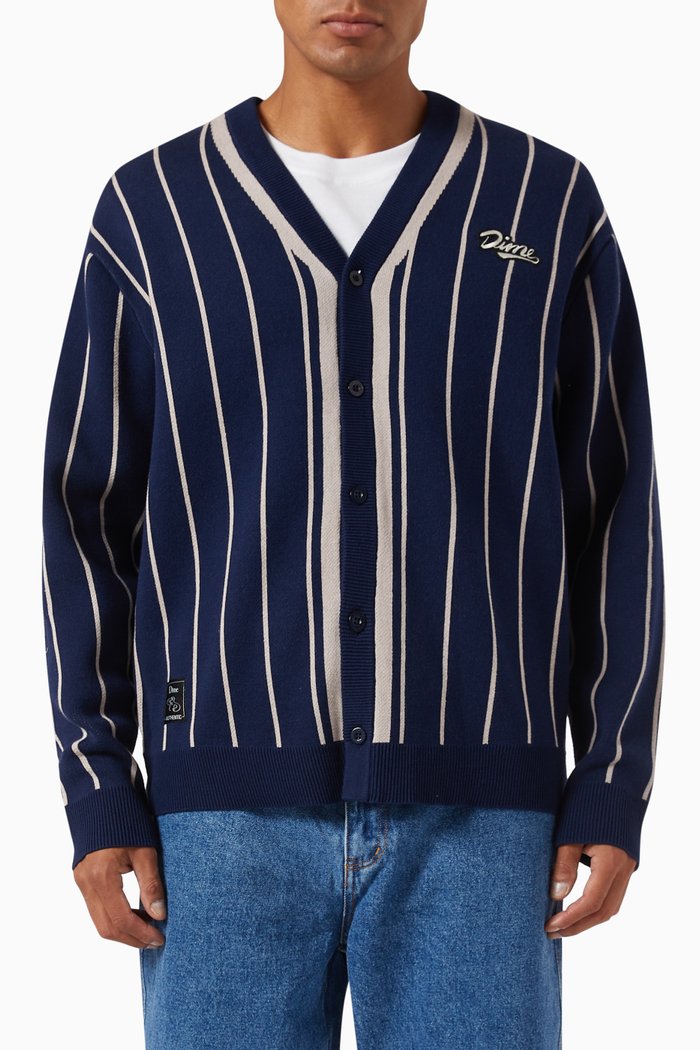 

Baseball Knit Cardigan in Cotton Blend, Blue