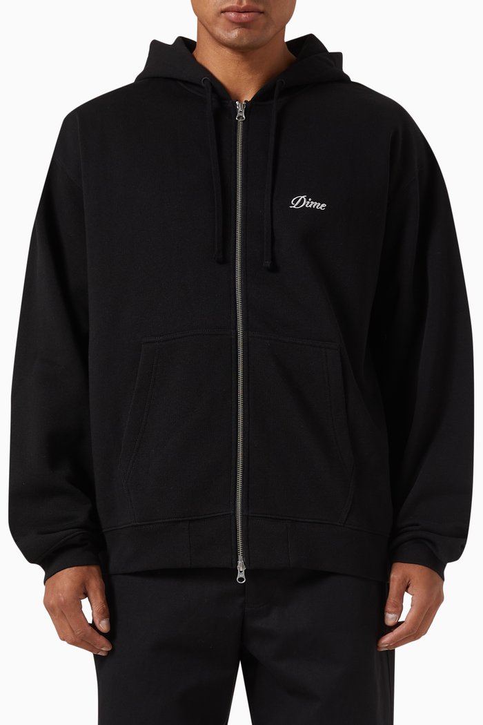 

Cursive Logo Zip Hoodie in Cotton Blend, Black