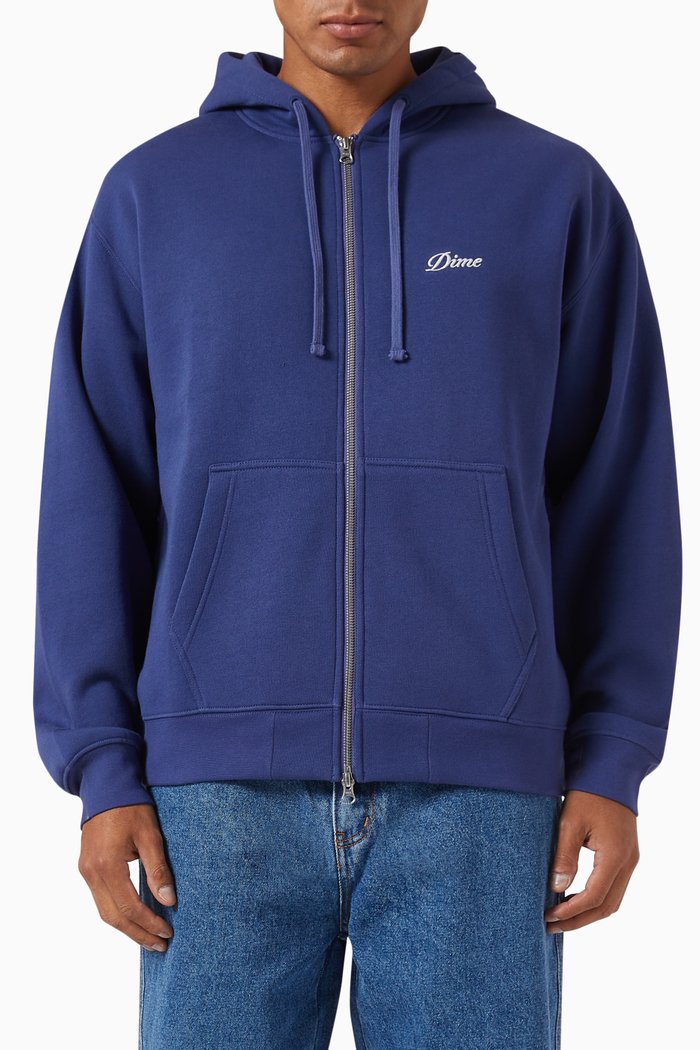 

Cursive Logo Zip Hoodie in Cotton Blend, Blue