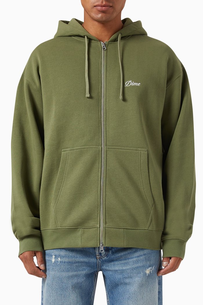 

Cursive Logo Zip Hoodie in Cotton Blend, Green