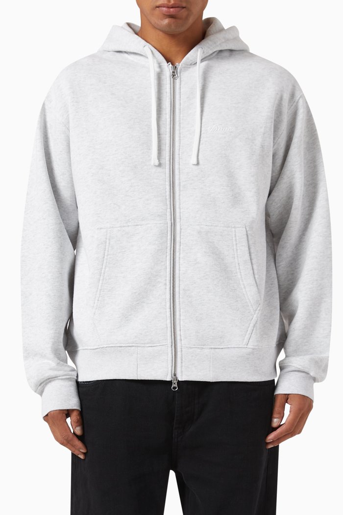 

Cursive Logo Zip Hoodie in Cotton Blend, Grey